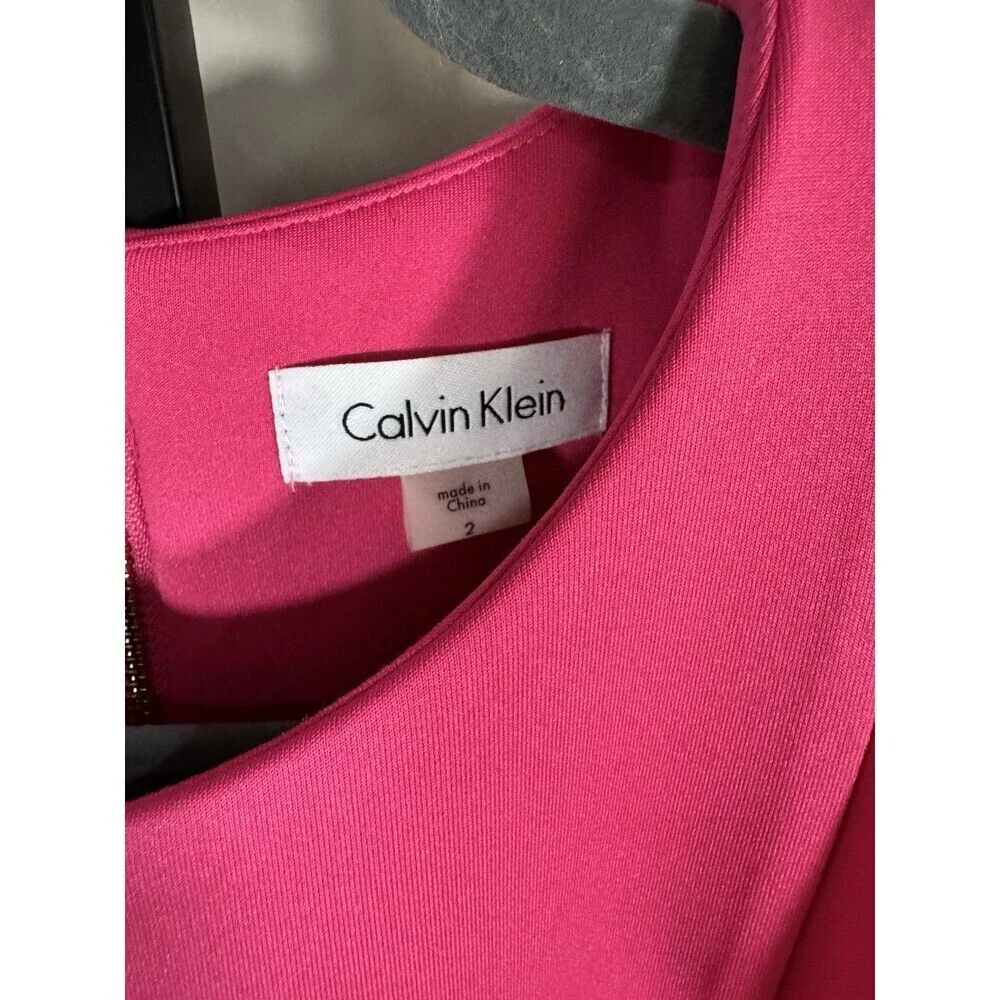 CALVIN KLEIN SZ 2 HOT PINK GOLD ZIP BODYCON COCKTAIL DRESS ELEGANT CHIC FORMAL - Picture 2 of 6